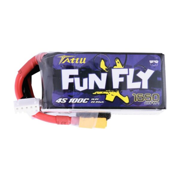 Tattu 1550mAh 4s 100C 14.8V FunFly lipo battery pack with XT60 Plug