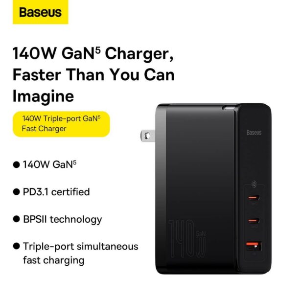 BaseusGaN5 PRO 140W EU PRO Charger 2C+U Black