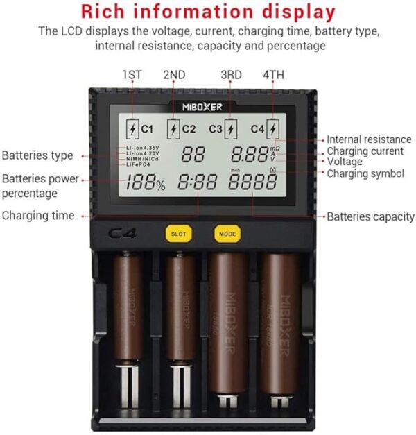 "MiBoxer C4" universalus akumuliatoriaus įkroviklis (18650)