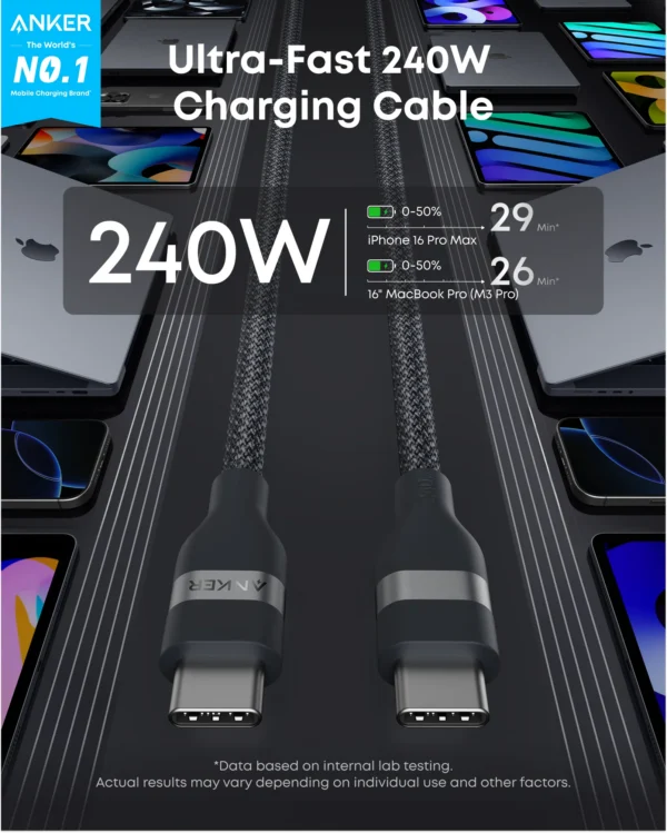 "Anker" USB-C į USB-C kabelis (1 m, 240 W, pintas)