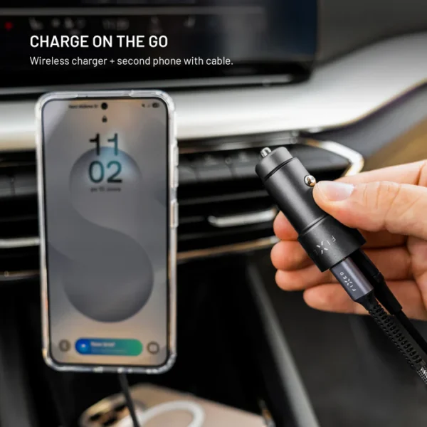 FIXED dvigubas USB-C automobilinis įkroviklis, 65 W, PD 3.0, juodas