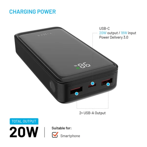 FIXED Powerbank Zen2 20, PD 20W, 20 000 mAh, juoda