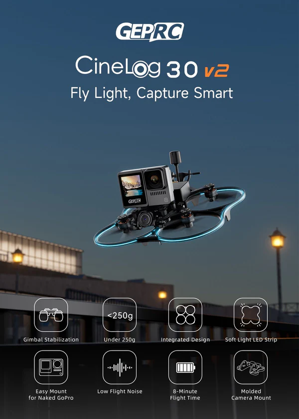 GEPRC Cinelog30 V2 analoginis ELRS2.4G
