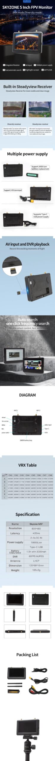 skyzone m5f DVR fpv monitorius