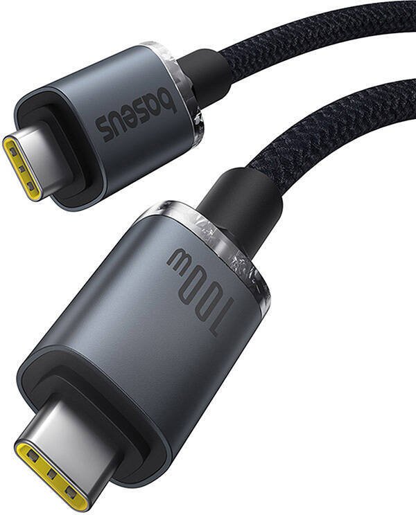 "Baseus Crystal Shine" USB-C ir USB-C kabelis, 100 W, 1,5 m, 20 Gb/s, juodas
