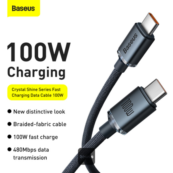 Baseus Crystal Shine 100W Cable USB-C - USB-C 1,2m Black