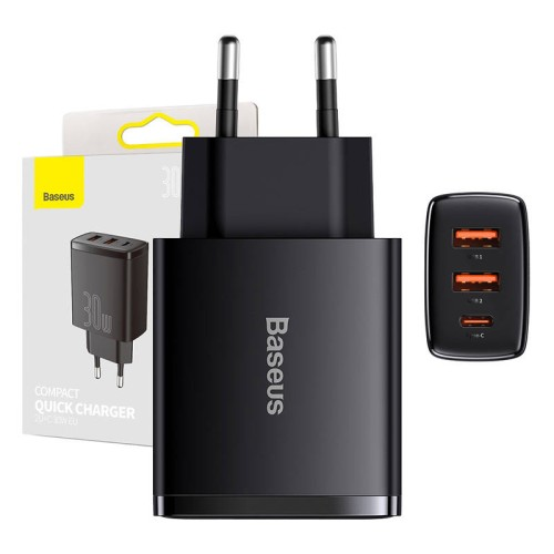 Baseus Compact Quick Charger 2U+C 30W (Black)
