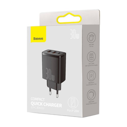 Baseus Compact Quick Charger 2U+C 30W (Black)