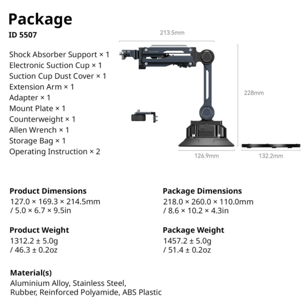 SmallRig 5507 Shock Absorber Support with Electronic Suction Cup for Osmo Pocket 3 / HERO13 and more