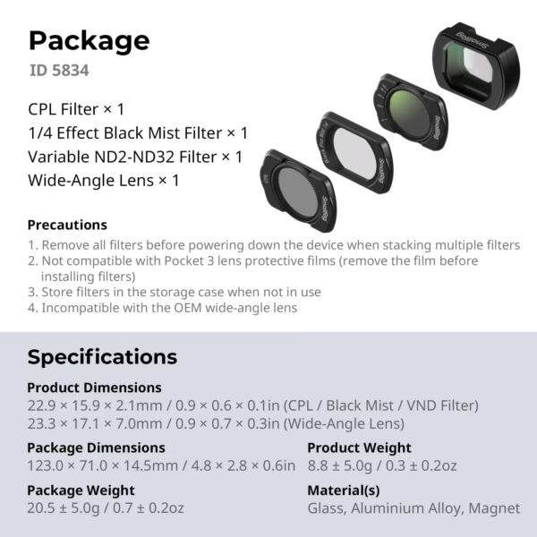 SmallRig 5834 Professional Filter Kit for DJI Osmo Pocket 3