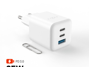 FIXED Mini Charger - 2x USB-C, 1x USB-A, GaN, 65W, white