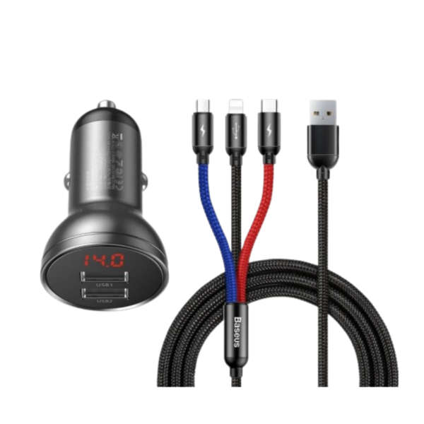 Baseus Digital Display Dual USB 4.8A Car Charger 2m