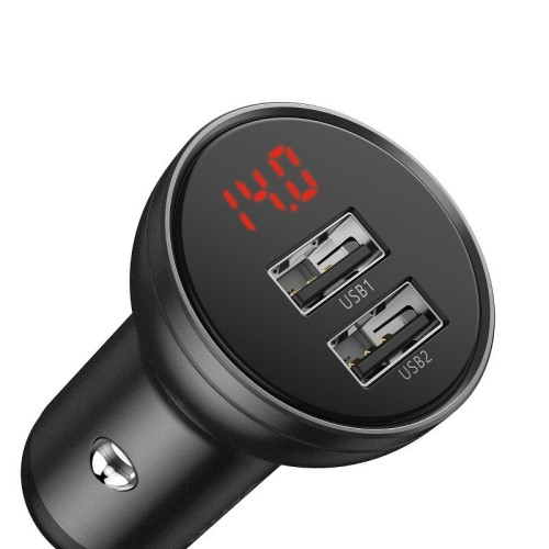 Baseus Digital Display Dual USB 4.8A Car Charger 2m